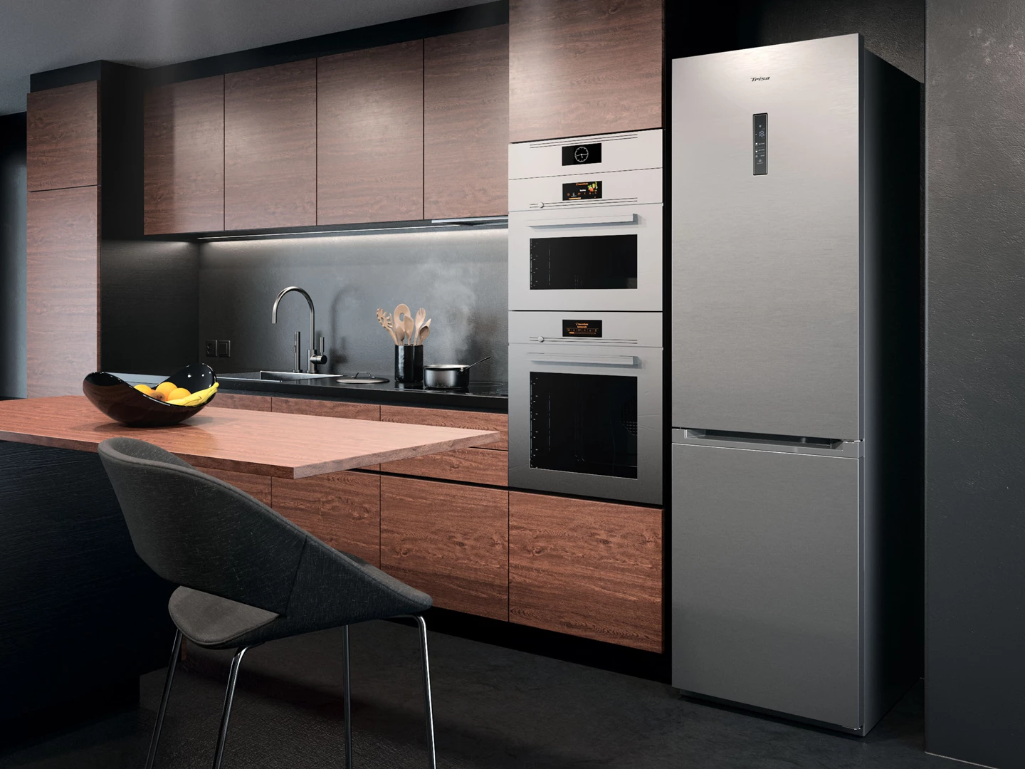 Kombi Kühlschrank 378 L, Edelstahl