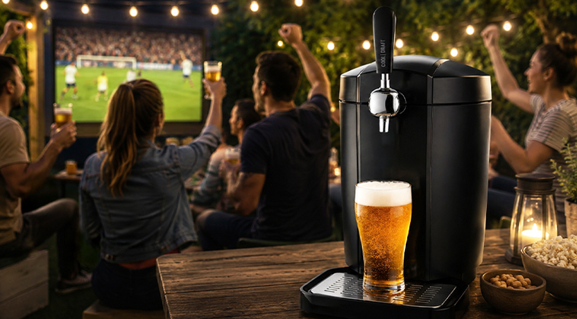 : Bierkühler von Trisa Electronics bei sommerlicher Garten-Watchparty mit Freunden