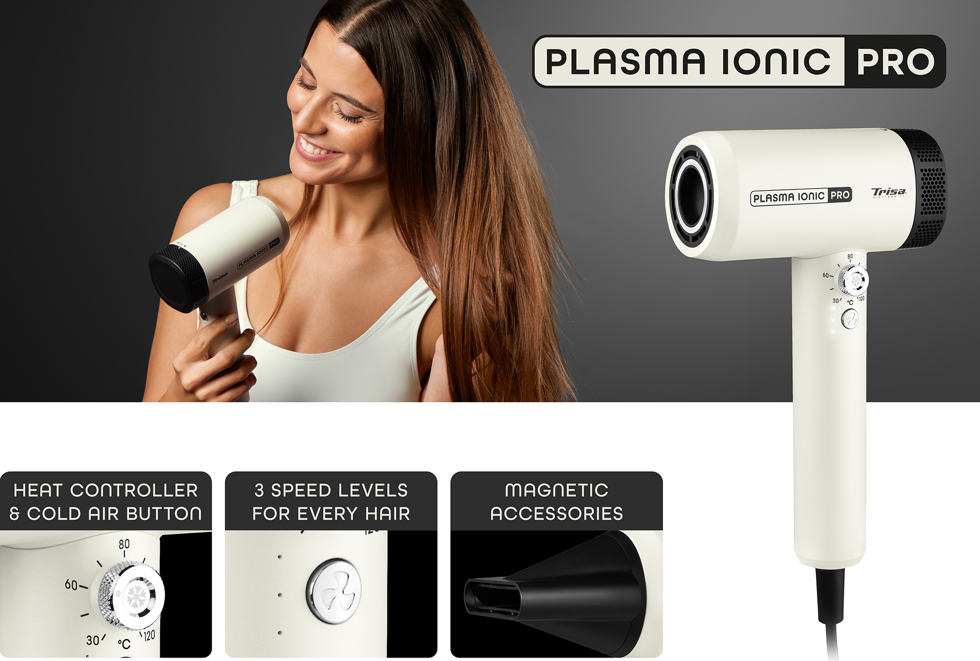 Trisa Plasma Ionic Pro Woman with white hairdryer